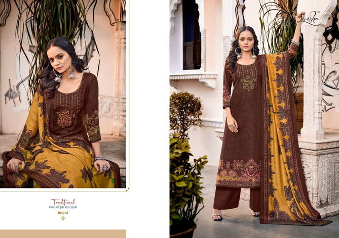 Levisha Nikhaar Printed Pashmina Dress Material Catalog
